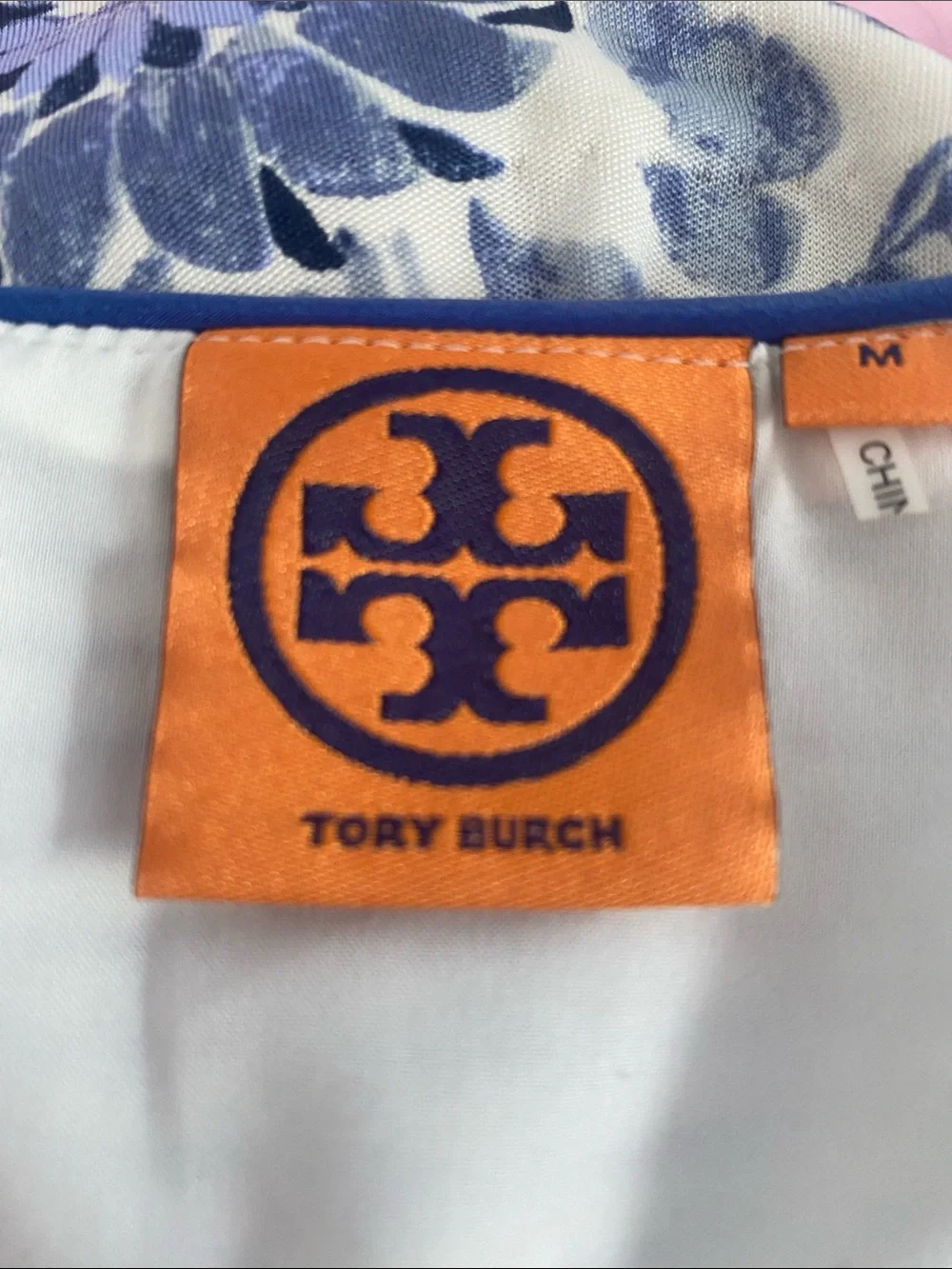 Tory Burch Blue and White Floral V-Neck Midi Dress